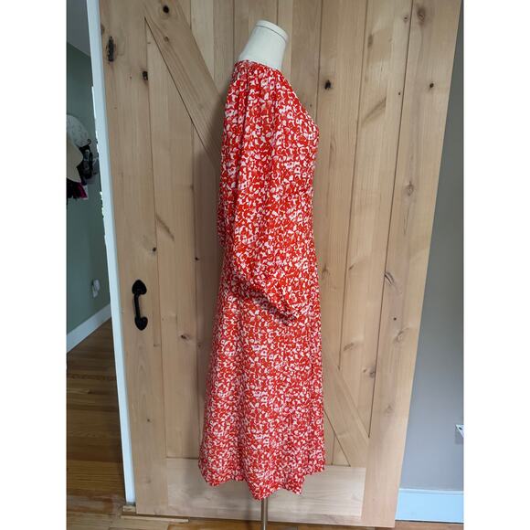 Ganni | Balloon Sleeve Orange Floral Print Crepe Midi Dress | Size 38 (US 6) - Picture 4 of 16